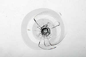 Cracked glass on a white background texture