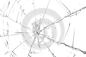 Cracked glass on a white background texture