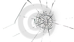 Cracked glass on a white background texture