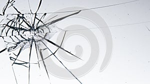 Cracked glass on a white background texture