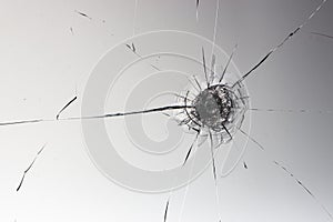 Cracked glass on a white background texture