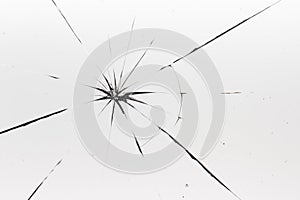 Cracked glass on a white background texture