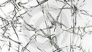 Cracked glass on a white background texture