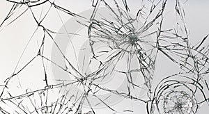 Cracked glass on a white background texture