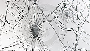 Cracked glass on a white background texture