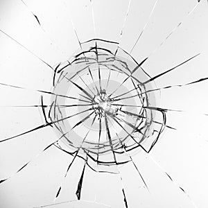 Cracked glass on a white background texture