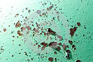 Cracked green paint on rusty metal as abstract background