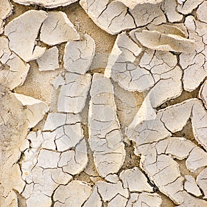 Cracked ground after drought, large detailed macro closeup, beige texture pattern