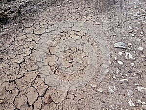 Cracked ground, path, dry soil. Ecology concept. Cracked earth texture and background.