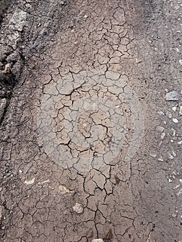 Cracked ground, path, dry soil. Ecology concept. Cracked earth texture and background. Dry field, water, land, sand.