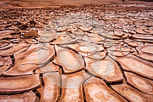 Cracked ground in Valle de la muerte desert, San Pedro de Atacama, Chile