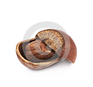 Cracked hazelnut isolated