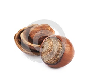 Cracked hazelnut isolated