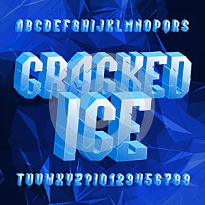 Cracked Ice alphabet font. Distressed letters and numbers on polygonal background.