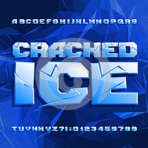 Cracked Ice alphabet font. Frozen letters and numbers on polygonal background.