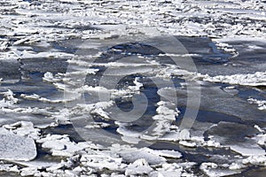 Cracked ice on the river background