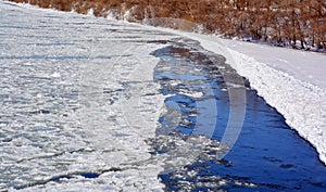 Cracked ice texture on frozen river