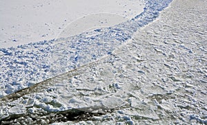 Cracked ice texture on frozen river