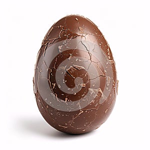 Cracked Milk Chocolate Easter Egg on White Background