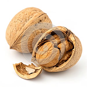 Cracked nut with nut inside isolated on white background