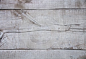 Cracked old wooden background, shabby painted wood texture, light grey rugged board, natural old rustic floor element close up top