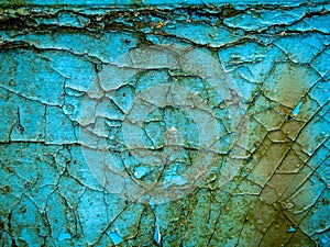 Cracked paint on a wall texture, Blue and green color