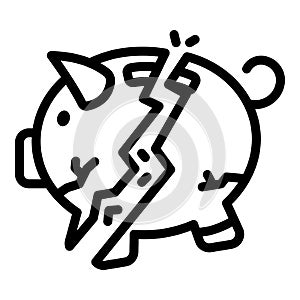 Cracked piggy bank icon, outline style