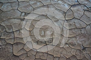 Cracked red clay and white salt on the surface in a dried riverbed in the desert of New Mexico, USA