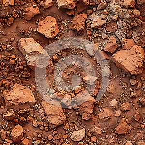 Cracked Red Dirt Clay with rocks seamless tile