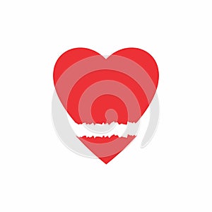 Cracked Red Heart from bottom vector icon. Valentine heart motif. Simple heart crack or heart break vector.