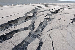 Cracked road after the disaster