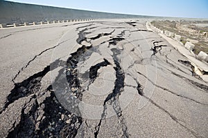 Cracked road after earthquake