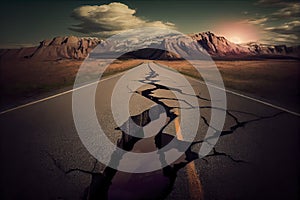 cracked road after earthquake