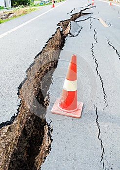 Cracked road after earthquake