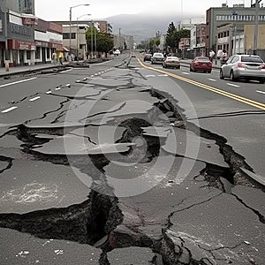 cracked road after earthquake. generative ai