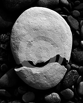 A cracked rock looking like a scary face