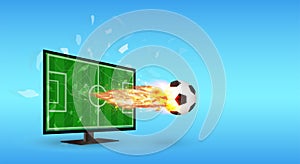 Cracked Screen Television with Football and fire over screen