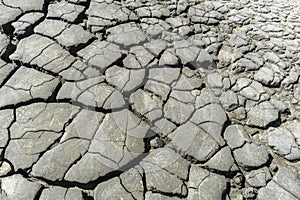 Cracked soil in Berca Muddy Volcanoes area in Buzau, Romania; active muddy volcanoes