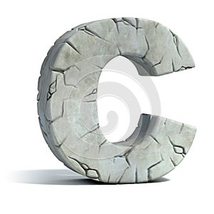Cracked stone 3d font letter C