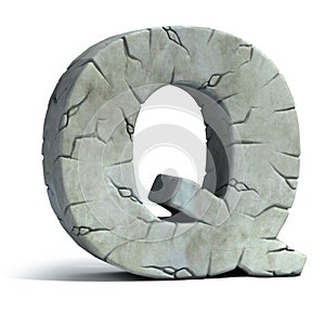 Cracked stone 3d font letter Q