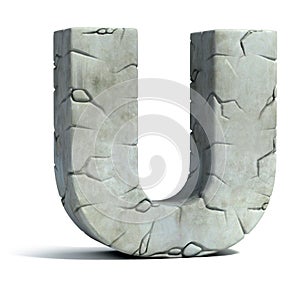 Cracked stone 3d font letter U