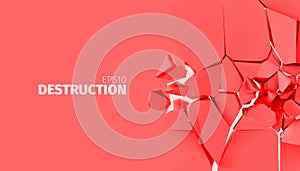 Cracked stone banner. Isolated wall destruction background