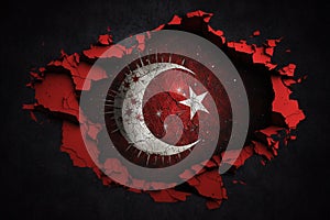 Cracked and stylize Turkey flag to symbolize the recent earthquake disaster and calamity that struck this country. Generative Ai