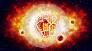 The cracked sun explosion and planet on space .illustration .