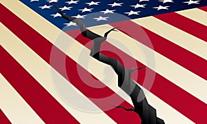 Cracked US flag, vector illustration