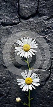 Cracked Wall Blooms: A Captivating Photograph Of Daisies In Mitch Griffiths\' Style photo