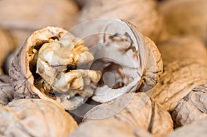 Cracked walnut closeup