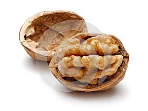 Cracked walnut isolated on white