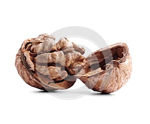 Cracked walnut isolated on white