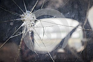 Cracked Window Glass on Antique Truck Abstract